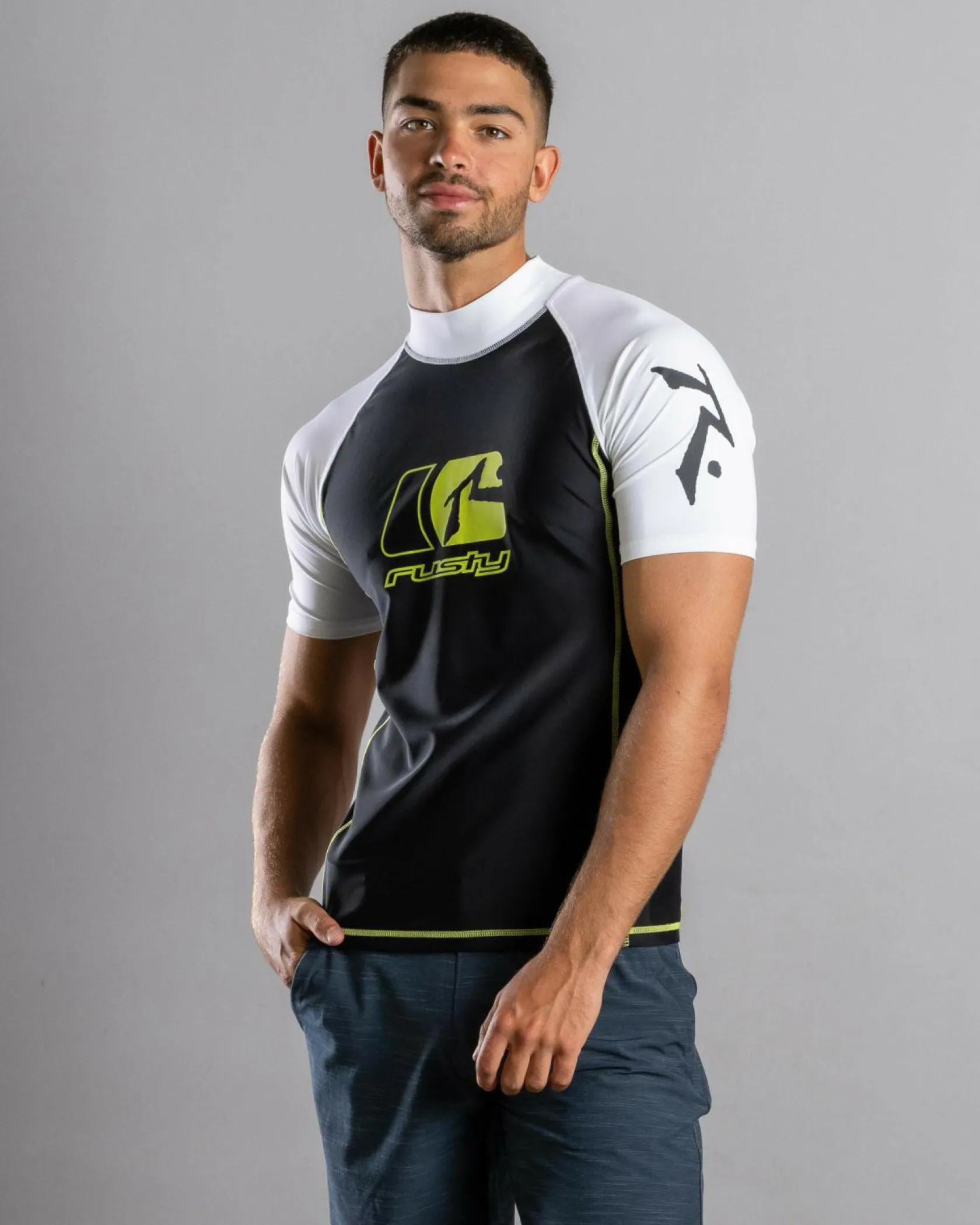 Rusty Y2SHAY Short Sleeve Wetshirt Black / White Clearance